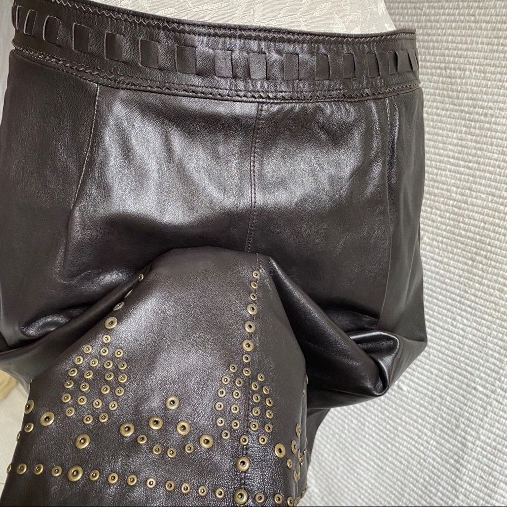 Elie Tahari M Leather Boho Pencil Skirt Brown - Picture 7 of 14